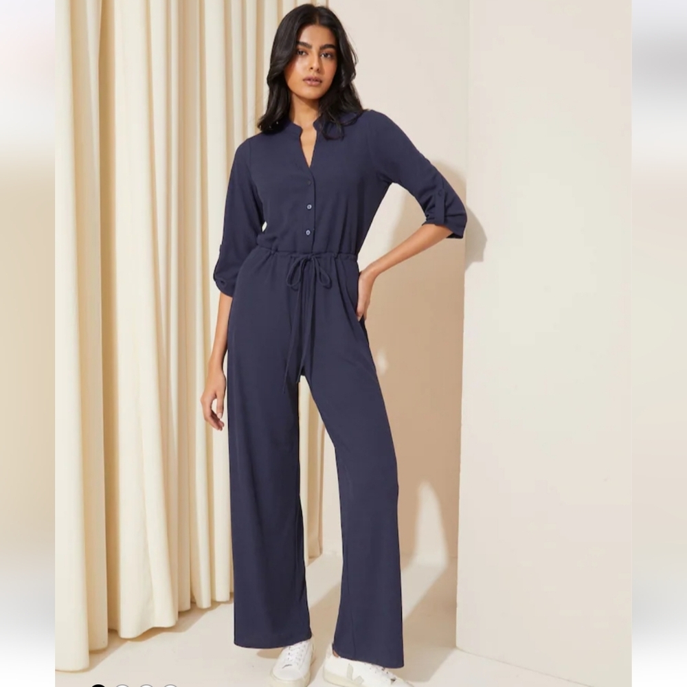 Navy Relaxed Tie-Waist Jumpsuit